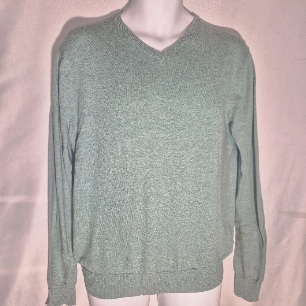 MARC ANTHONY stylish V-neck sweater, bluish green in size Large